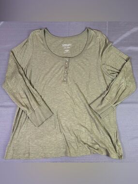 Torrid Super Soft Slub Jersey Henley Top Size 1 Olive Green Long Sleeve
